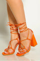 Orange strap up chunky heel